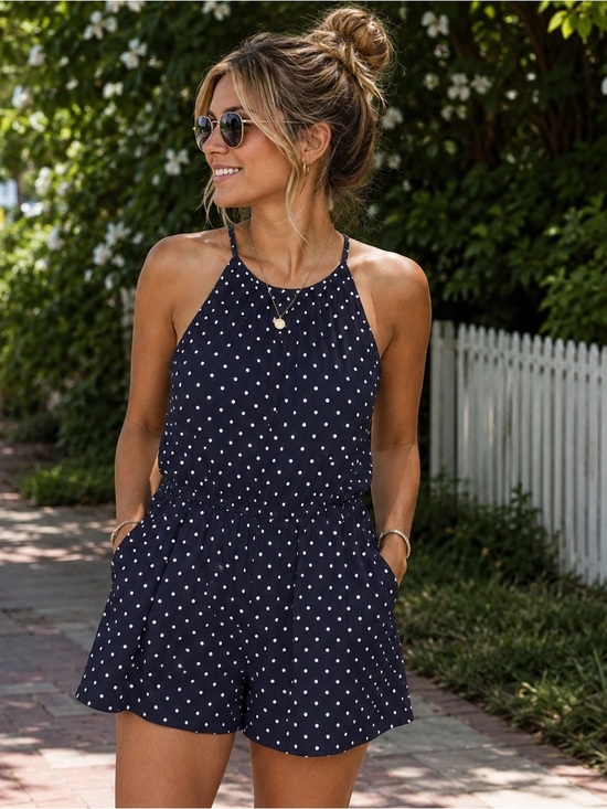 Old Navy Pants - Old Navy Black & White Polka Dot Halter Romper Women’s Small Festival Wear